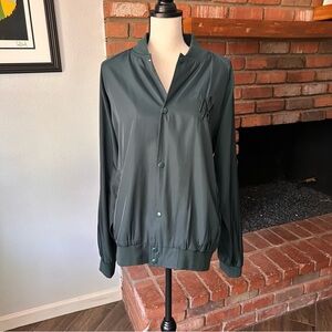 NWT Hotel 1171 Embroidered Sonoma 1869 Satin Bomber Jacket in Sage Green Sz L